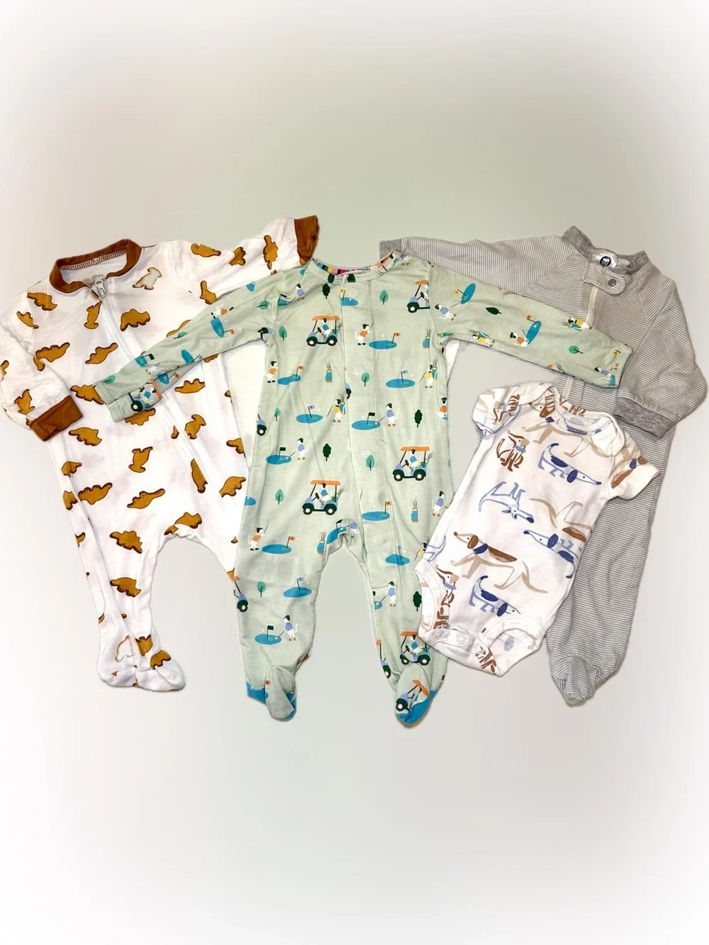 4 Piece Bundle Baby BOY Footed One-Piece Sleepers 0-3 Months and Newborn Onsie